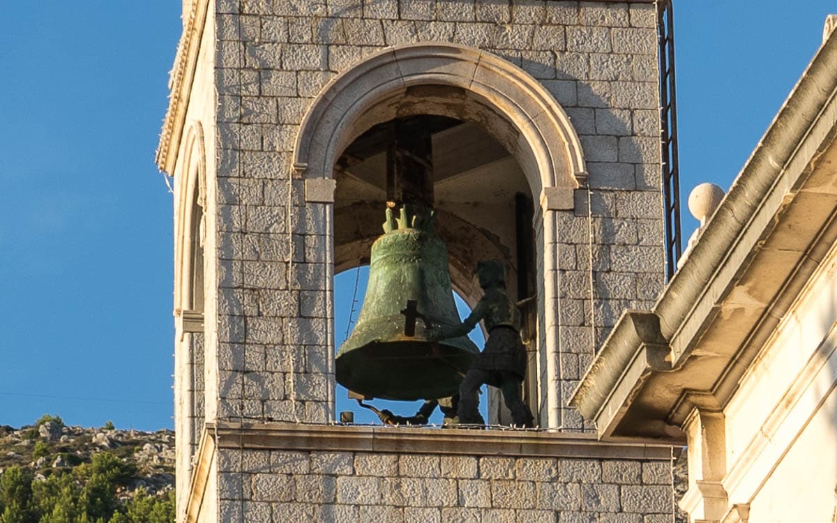 The bronze bell, along with Maro and Baro, inside the tower, Dubrovnik Bell Tower, Dubrovnik, Croatia