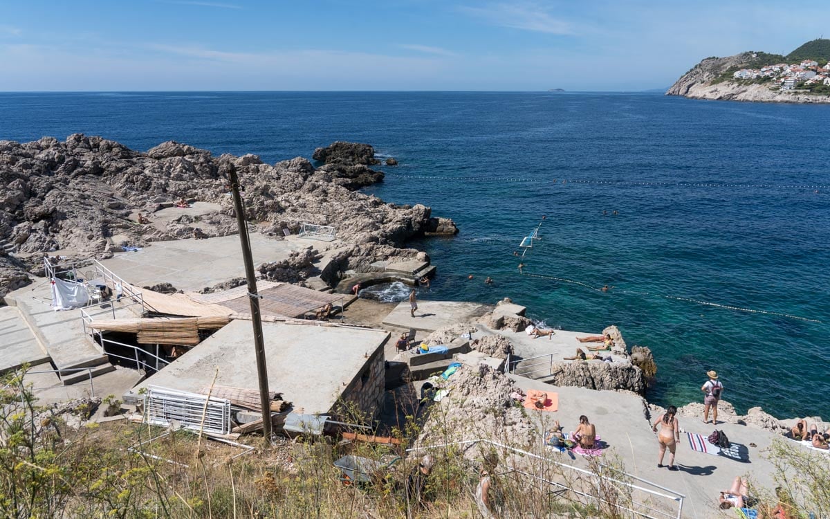 Rocks and concreate slabs, Danče Beach, Dubrovnik, Croatia